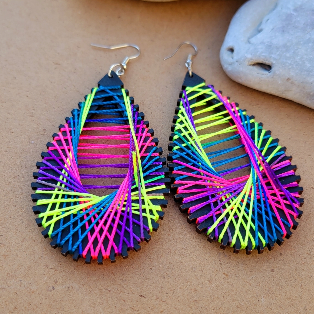 Handmade Multicolor Rainbow Drop Wood Earrings
